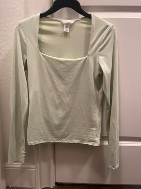 H&M Light Mint Square-Neck Long Sleeve Top